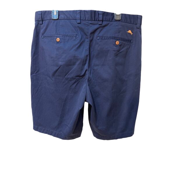 Tommy Bahama Men’s Blue Chino Shorts Size 38 Flat Front Casual Tan Logo Classic - Picture 2 of 4
